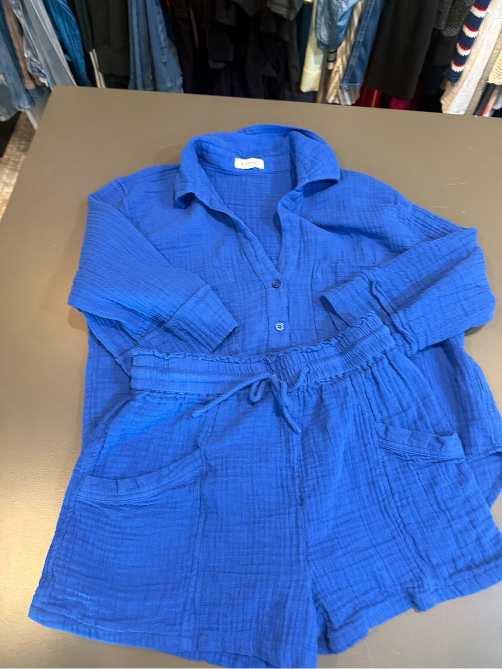 Z Supply Royal Blue Gauze linen Button-Down Shirt & Drawstring Shorts Set